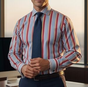 NWOT ETRO Milano L Luxury Retro Colorful Stripes Corpcore Eclectic Dress Shirt